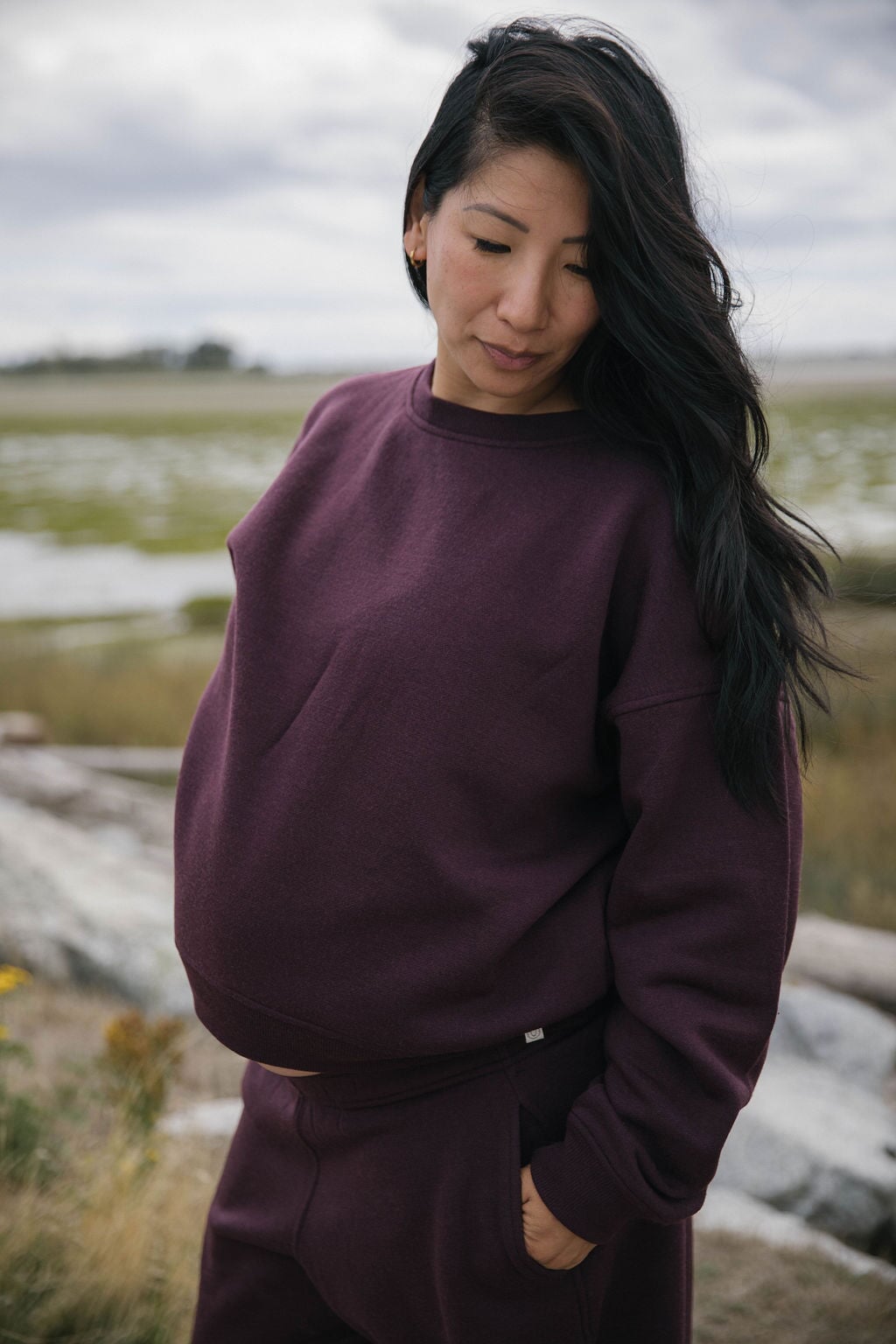 Merino Crew Sweatshirt | Model is wearing size Large, 8mths pregnant