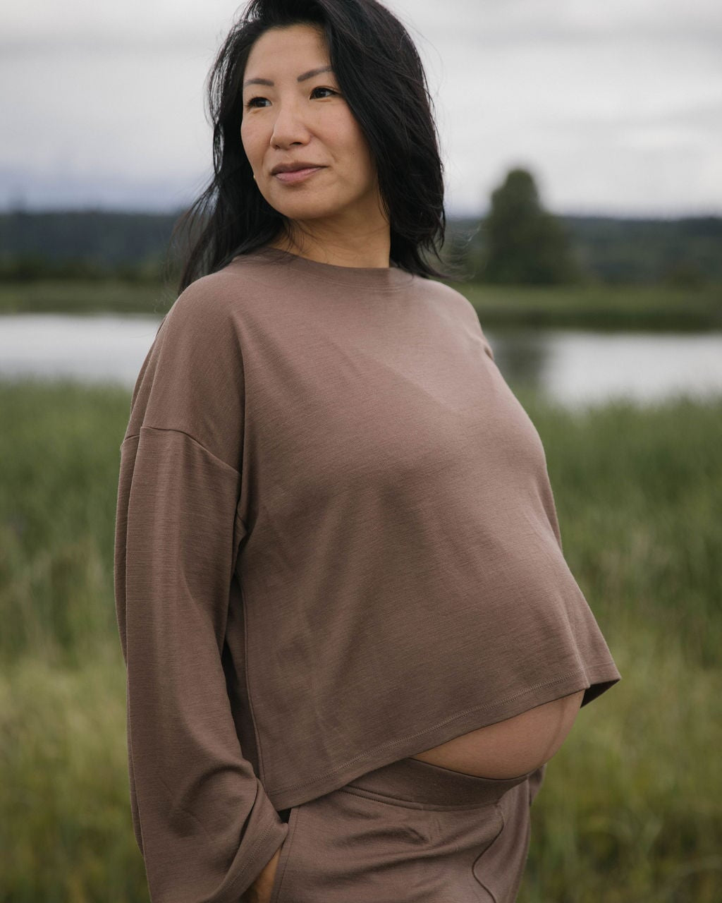 Merino Flowy Top | Model wearing size Large, 8mths pregnant