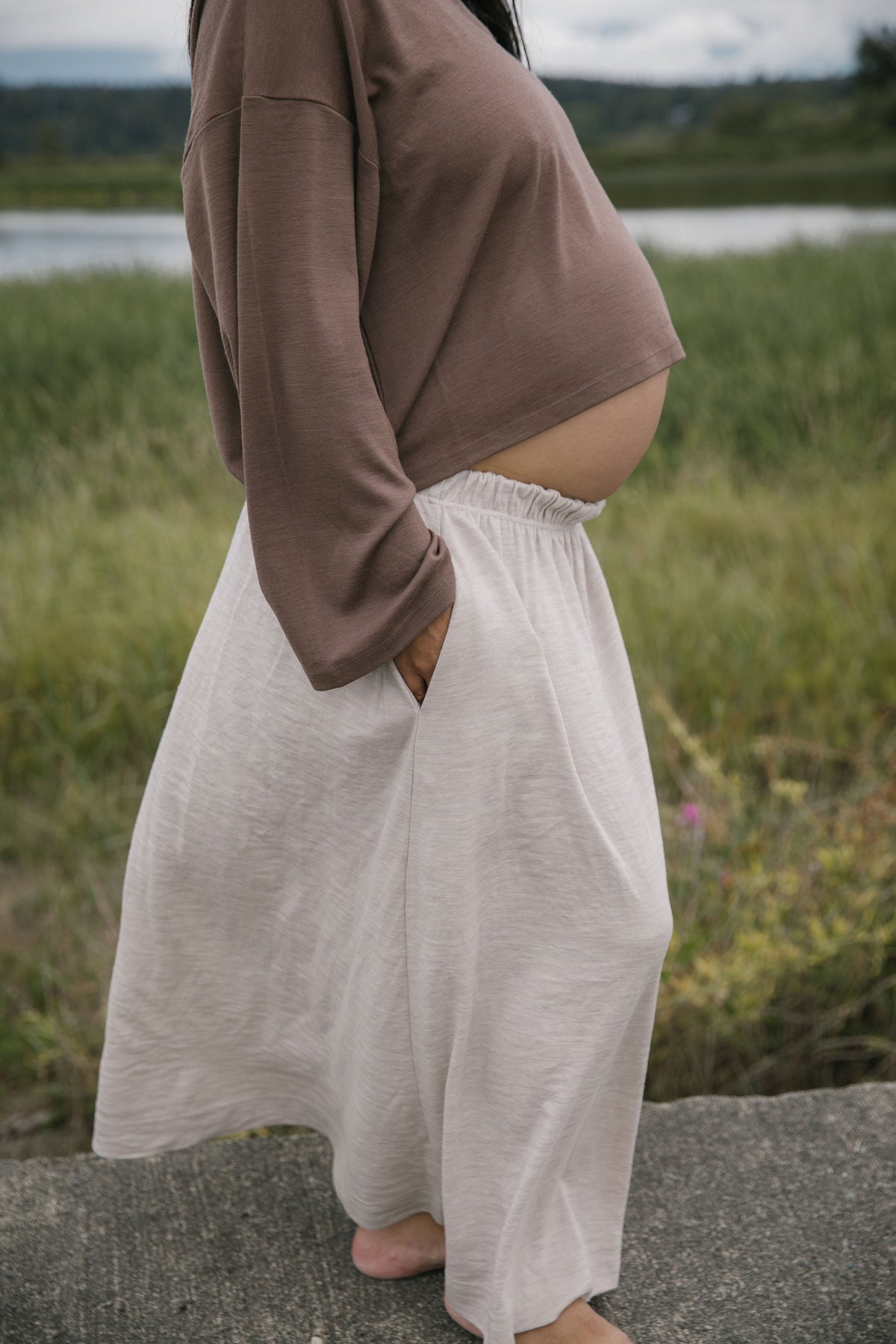 Merino Maxi Skirt | Model wearing size Medium, 8mths pregnant