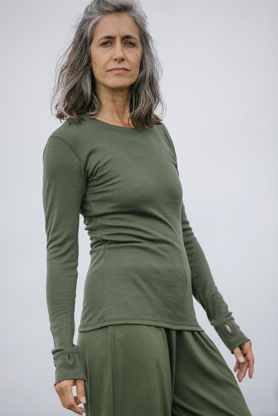Merino Interlock Thermal Top with Thumbholes