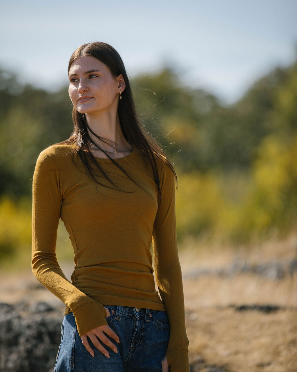 Merino Long Sleeve Top With Thumbholes