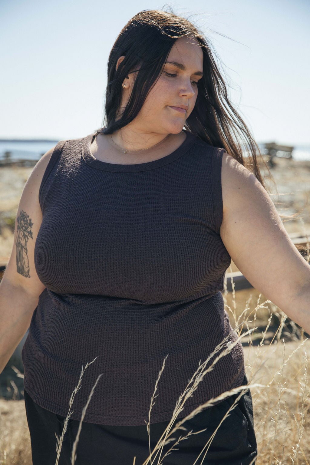 Waffle Tank | Sybil is wearing size 3XL, height 5.6"