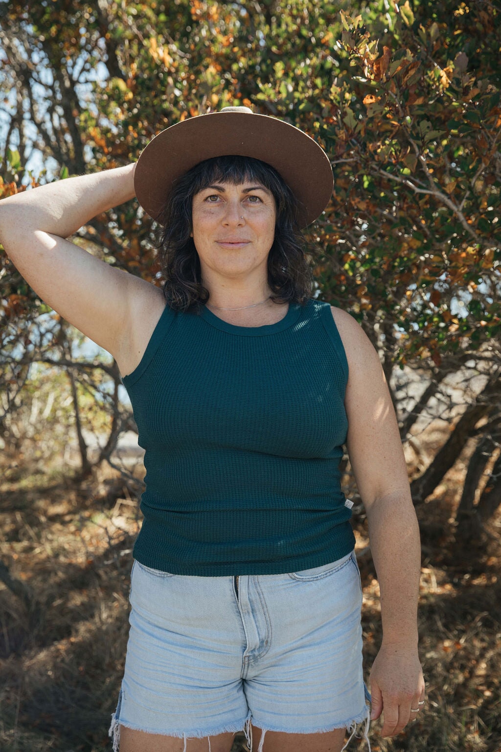 Waffle Tank | Norah is wearing size Large, height 5.6"